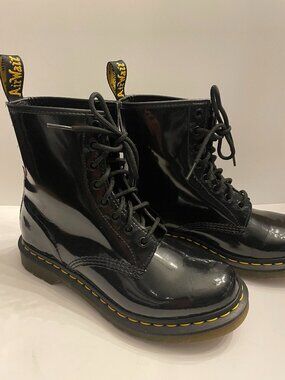 Dr. Martens "1460" black patent leather lace up boot, size 9